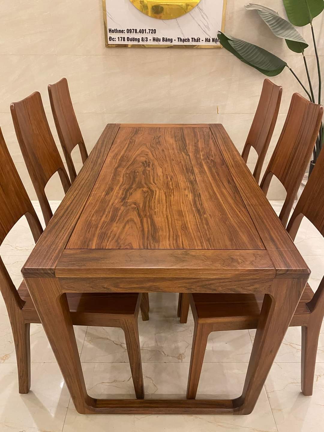 Bàn ăn 6 ghế gỗ mun kích thước 1m6x80
